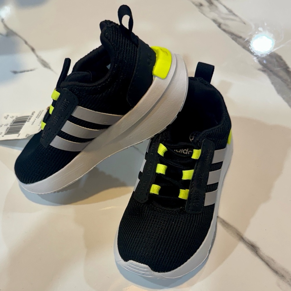 NWT Adidas Kids Black and Neon Yellow Sneakers